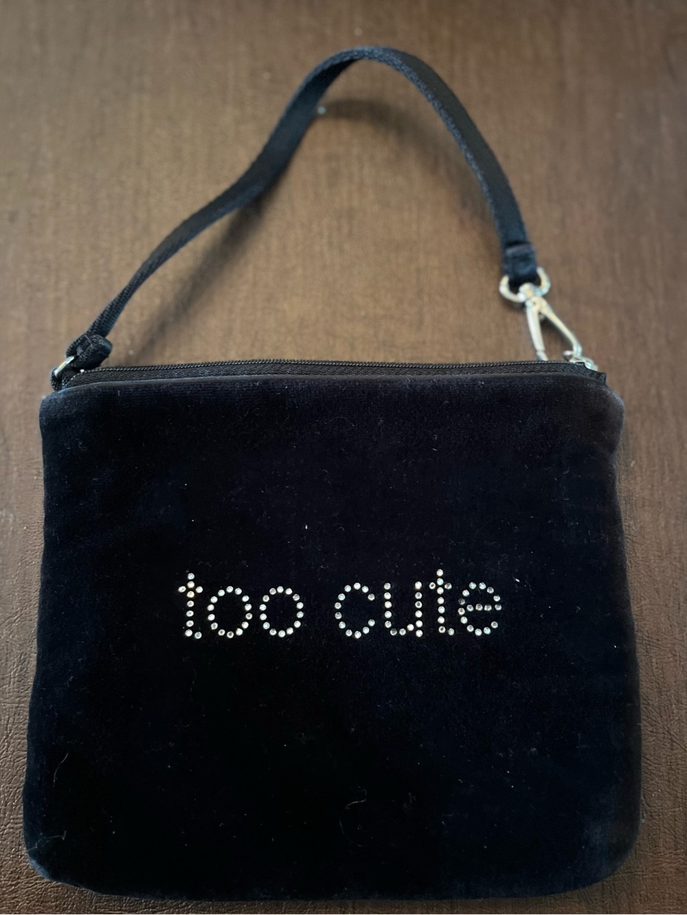 Bath & Body Works Black Velvet 'too cute' Wristlet with Rhinestones - Picture 1 of 7